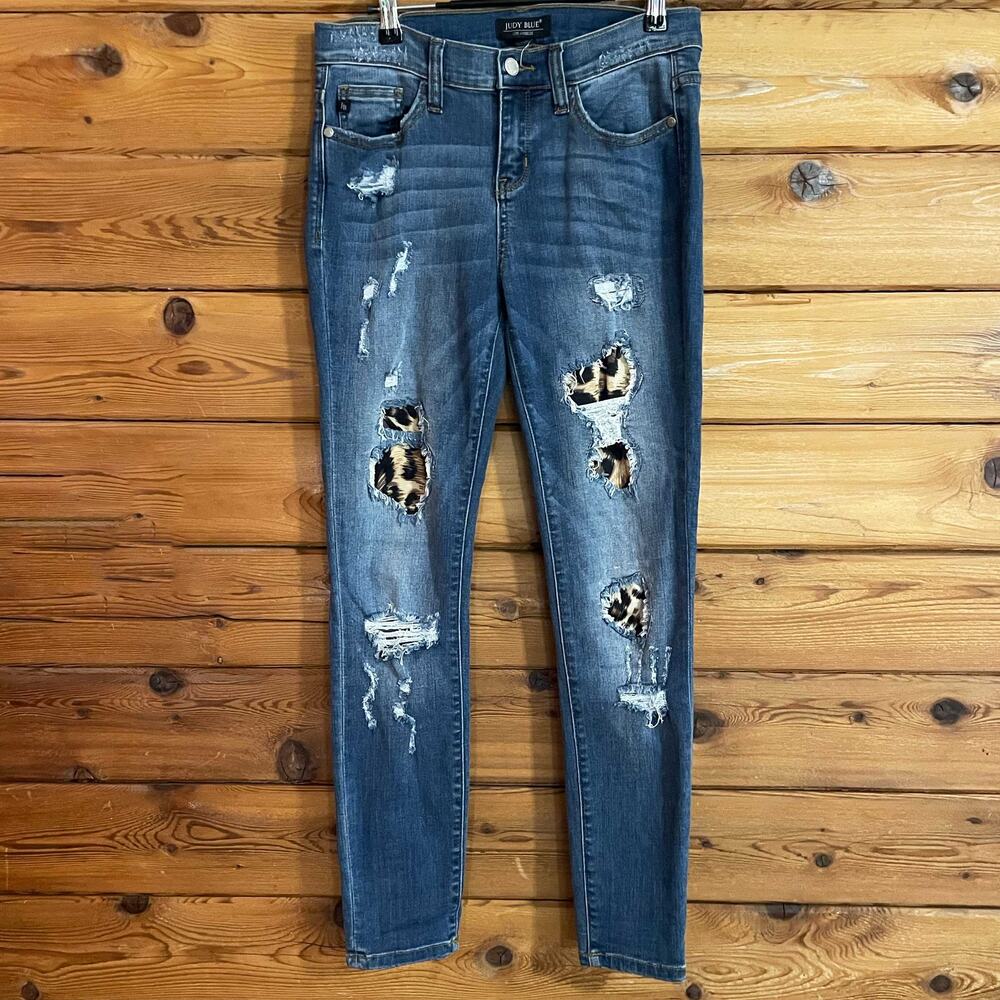Judy Blue Skinny Fit Leopard Distressed Jeans Size 7/28